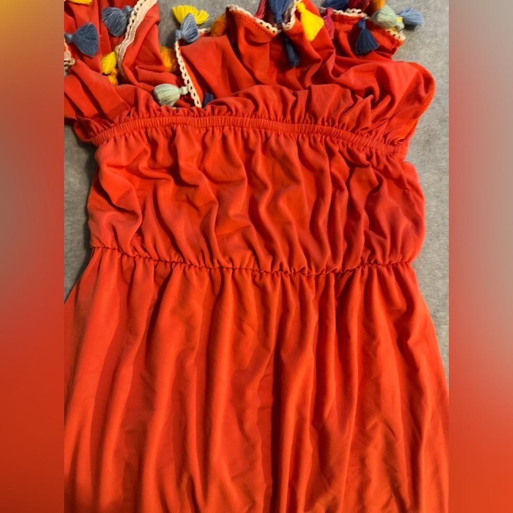 Judith March Mandarin Orange Pom Pom Off Shoulder Dress Colorful - Size Medium - Picture 5 of 6